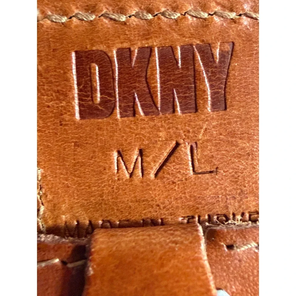 DKNY 90's Leather Braided Woven Belt Brown Brass Concho Studded M/L Western
